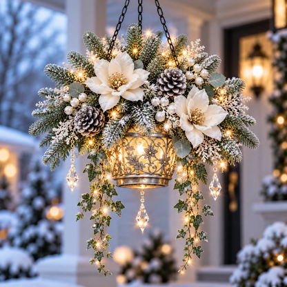 ✨❄️ Frosted Bloom Glow™ | Lighted Hanging Christmas Floral Decor