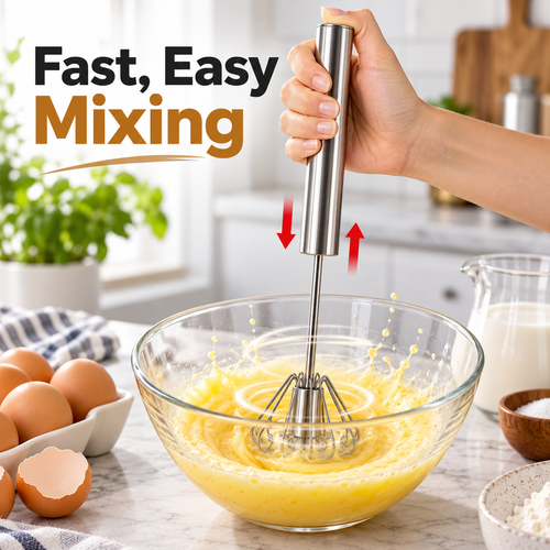 ⚡ Push-Activated Rotary Whisk for Fast Eggs, Cream, Sauces & Baking
