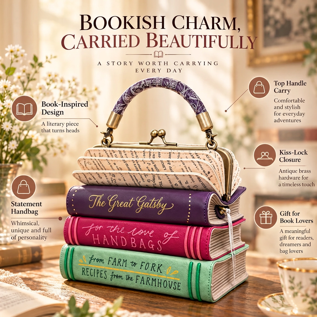 🔥Book Stack Handbag – Vintage-Inspired Book-Shaped Top Handle Purse, Unique Gift for Book Lovers