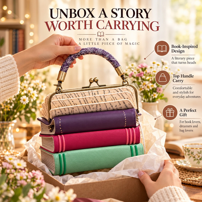 🔥Book Stack Handbag – Vintage-Inspired Book-Shaped Top Handle Purse, Unique Gift for Book Lovers