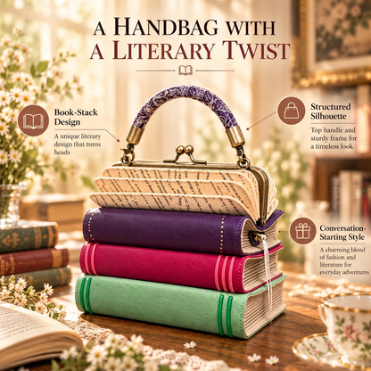 🔥Book Stack Handbag – Vintage-Inspired Book-Shaped Top Handle Purse, Unique Gift for Book Lovers