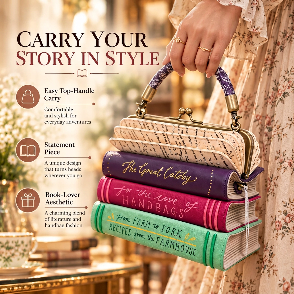 🔥Book Stack Handbag – Vintage-Inspired Book-Shaped Top Handle Purse, Unique Gift for Book Lovers