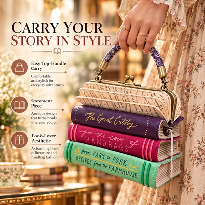 🔥Book Stack Handbag – Vintage-Inspired Book-Shaped Top Handle Purse, Unique Gift for Book Lovers