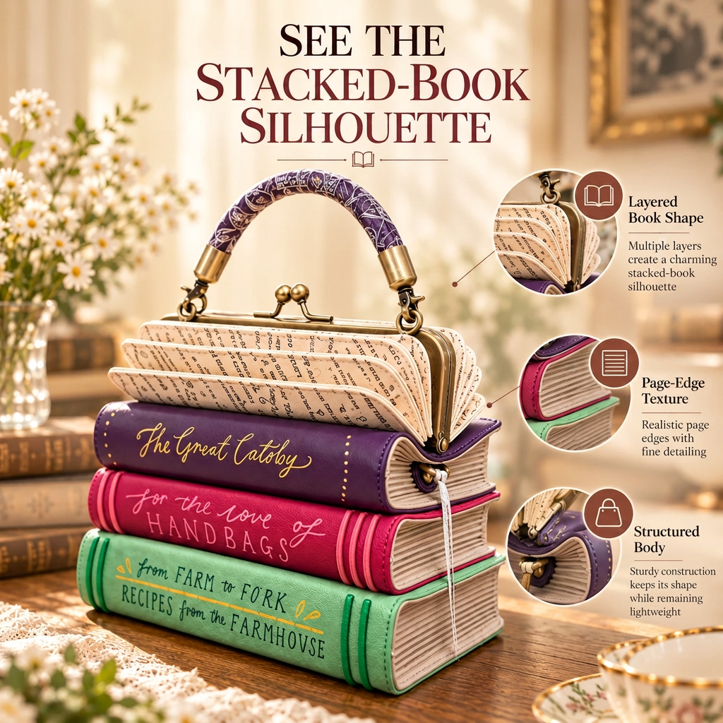 🔥Book Stack Handbag – Vintage-Inspired Book-Shaped Top Handle Purse, Unique Gift for Book Lovers