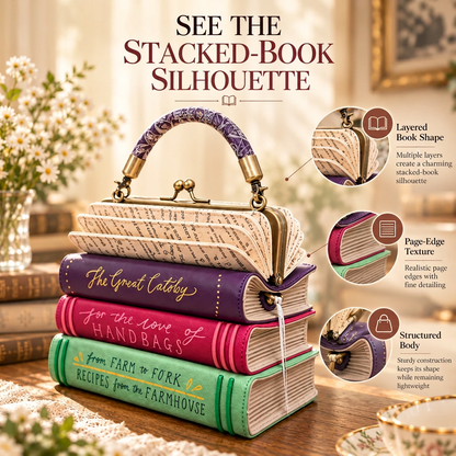 🔥Book Stack Handbag – Vintage-Inspired Book-Shaped Top Handle Purse, Unique Gift for Book Lovers