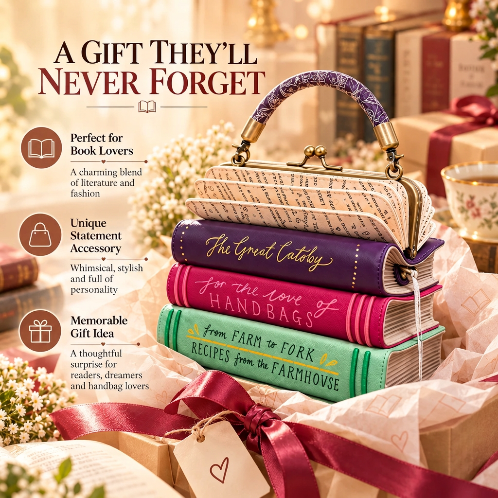 🔥Book Stack Handbag – Vintage-Inspired Book-Shaped Top Handle Purse, Unique Gift for Book Lovers