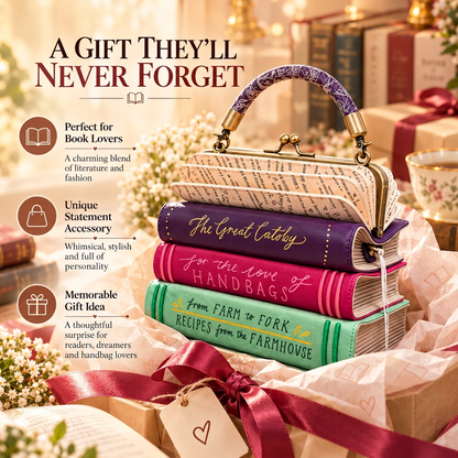 🔥Book Stack Handbag – Vintage-Inspired Book-Shaped Top Handle Purse, Unique Gift for Book Lovers
