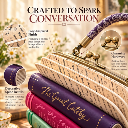 🔥Book Stack Handbag – Vintage-Inspired Book-Shaped Top Handle Purse, Unique Gift for Book Lovers