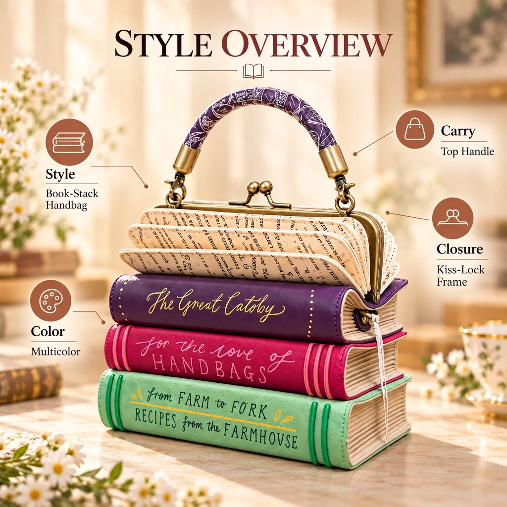 🔥Book Stack Handbag – Vintage-Inspired Book-Shaped Top Handle Purse, Unique Gift for Book Lovers