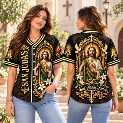✝️ San Judas Tadeo Black & Gold Baseball Jersey – Faith Meets Style ✨