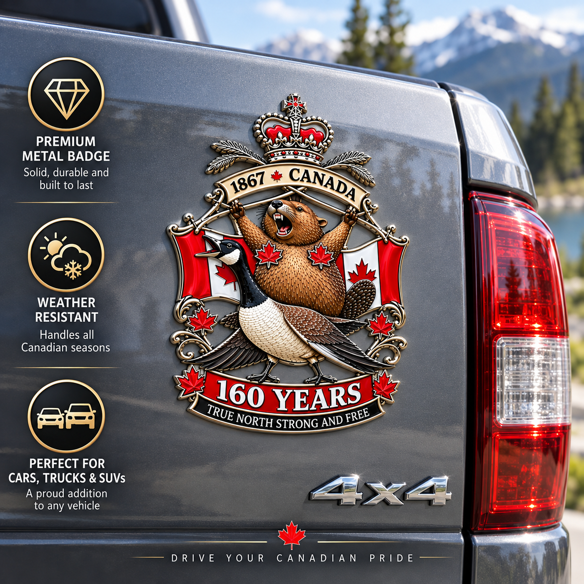 🍁Canada 160th Anniversary “True North Strong and Free” Tribute Metal Car Emblem