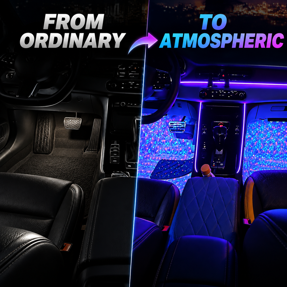 ✨ Starry Car Floor Ambient Lights – RGB Footwell Interior Lighting Kit