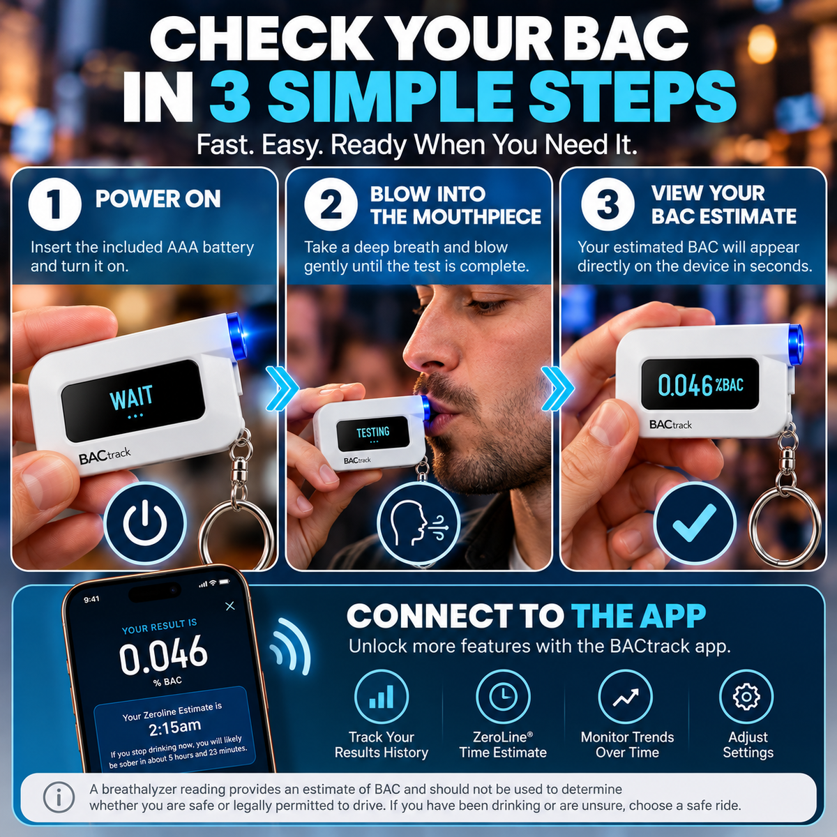 🚗 Pocket BAC Breathalyzer – Professional-Grade Alcohol Tester with App Tracking