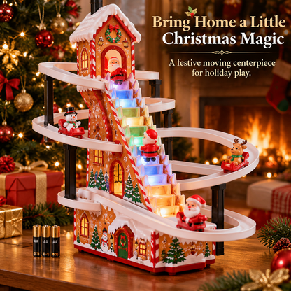 🎄✨ Santa Claus Gingerbread Climbing Toy Set – Colorful LED Lights, Music & Looping Christmas Track 🎅🎁