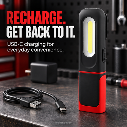 🔦 Rechargeable COB Work Light – USB-C Portable Inspection Lamp with Hanging Hook 🛠️