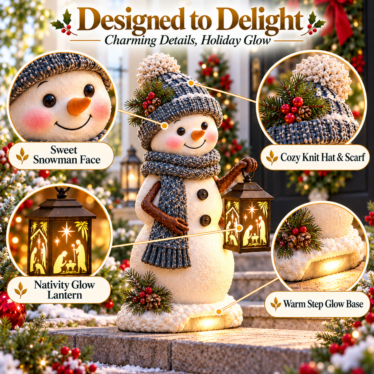 ⛄✨ Snowman Nativity Glow™ – Solar Christmas Step Light with Holy Family Projection 🎄✝️