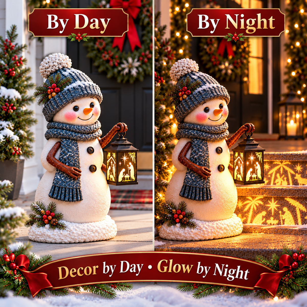 ⛄✨ Snowman Nativity Glow™ – Solar Christmas Step Light with Holy Family Projection 🎄✝️