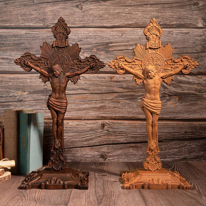 St. Benedict Exorcism Cross wood carved - Bless you and your family - BGCOPPER