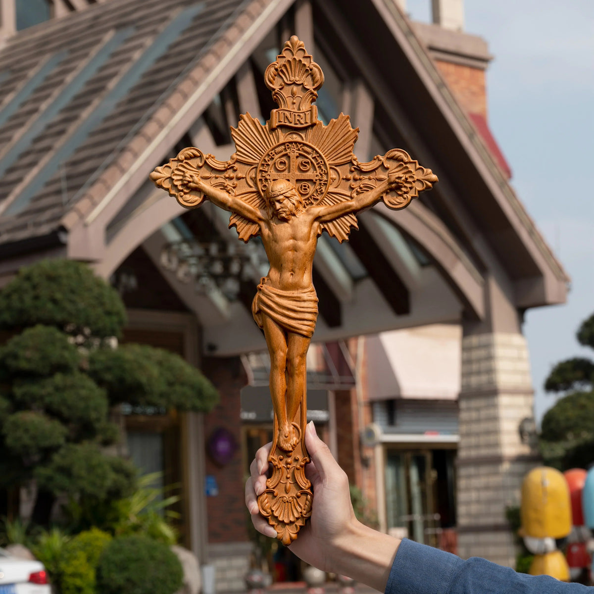 St. Benedict Exorcism Cross wood carved - Bless you and your family - BGCOPPER