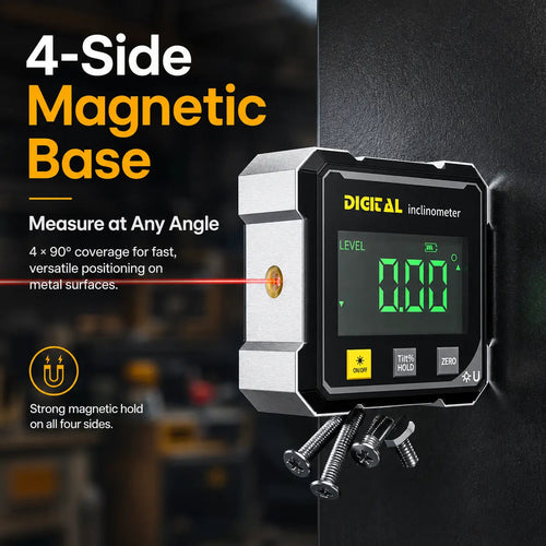🧲 Magnetic Digital Angle Gauge – Laser Alignment, ZERO Function & USB Rechargeable