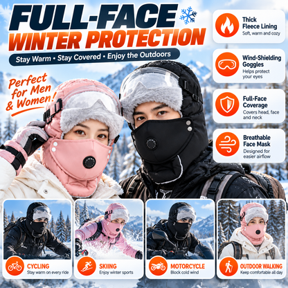 ❄️ Winter Fleece Balaclava Hat with Goggles – Full Face Wind Protection