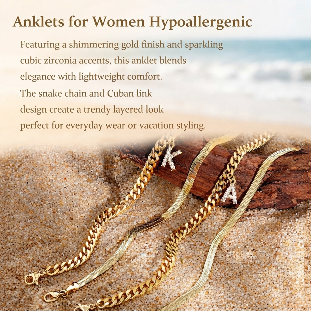 ✨ Gold Initial Anklet – ✨14K Gold Plated, Waterproof Adjustable Letter Pendant, Stackable Beach Jewelry