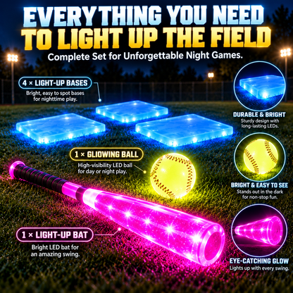 ⚾ Glow-in-the-Dark Baseball Set – Light-Up Bat, Ball & Bases for Night Games