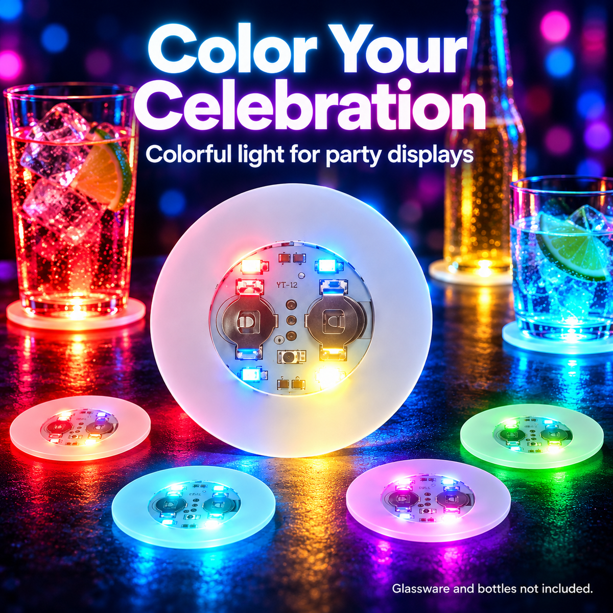 🍹✨ 10/20/30-Pack LED Light-Up Coasters – Strobe Lights for Parties, Weddings & Celebrations 🎉