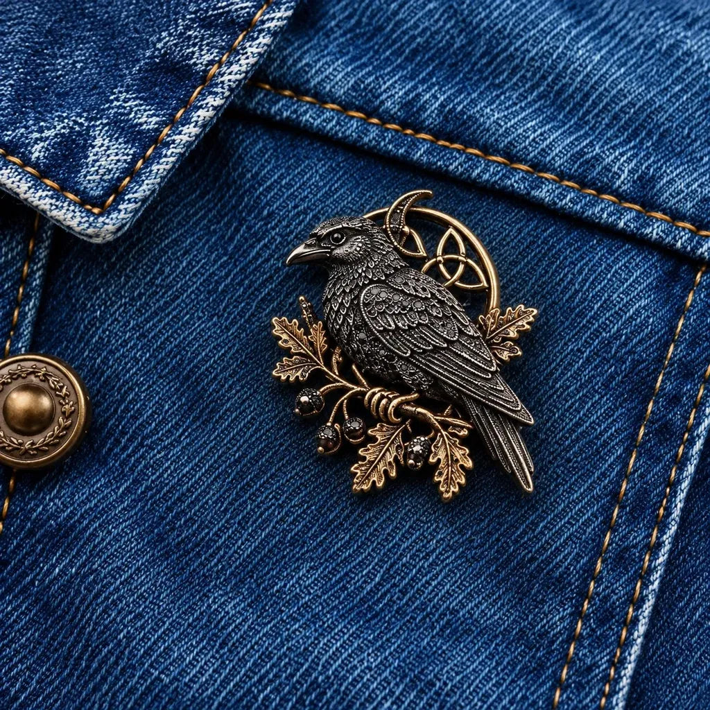 🐦‍⬛ Gothic Celtic Raven Brooch – 🔥Dark Academia Statement Pin