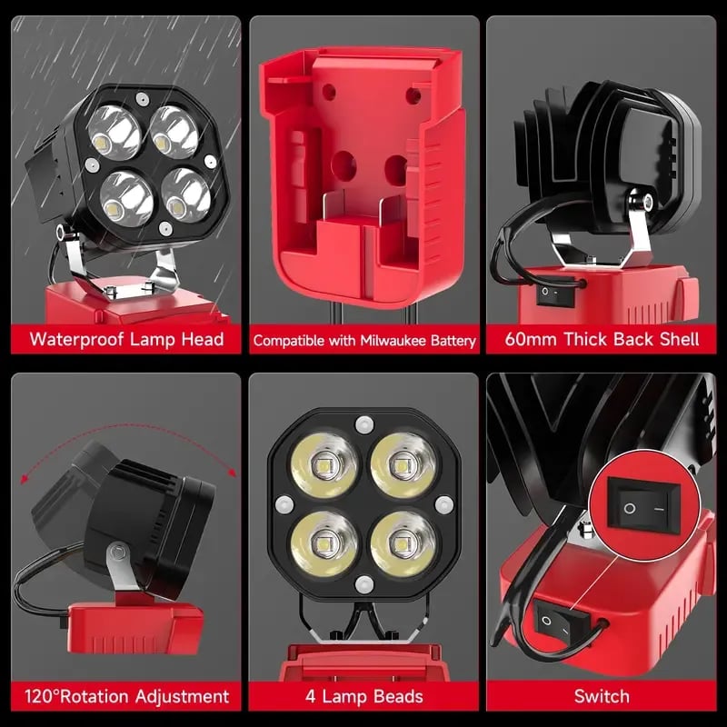 LED Work Light Compatible with Milwaukee 18V Battery/Dewalt 18V&20V Battery