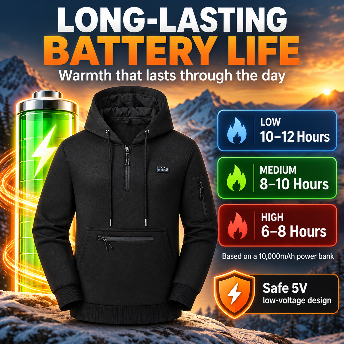 🔥 Men's 26-Zone Heated Hoodie – USB Powered Half-Zip Winter Pullover