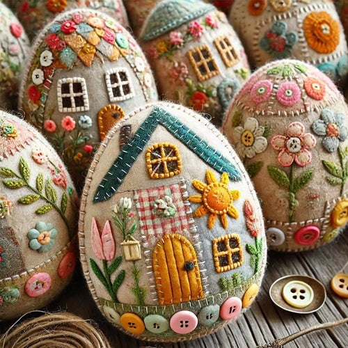 🏡LAST DAY SAEL 49% OFF!!✨🥚Patchwork Felt Egg House DIY Kit