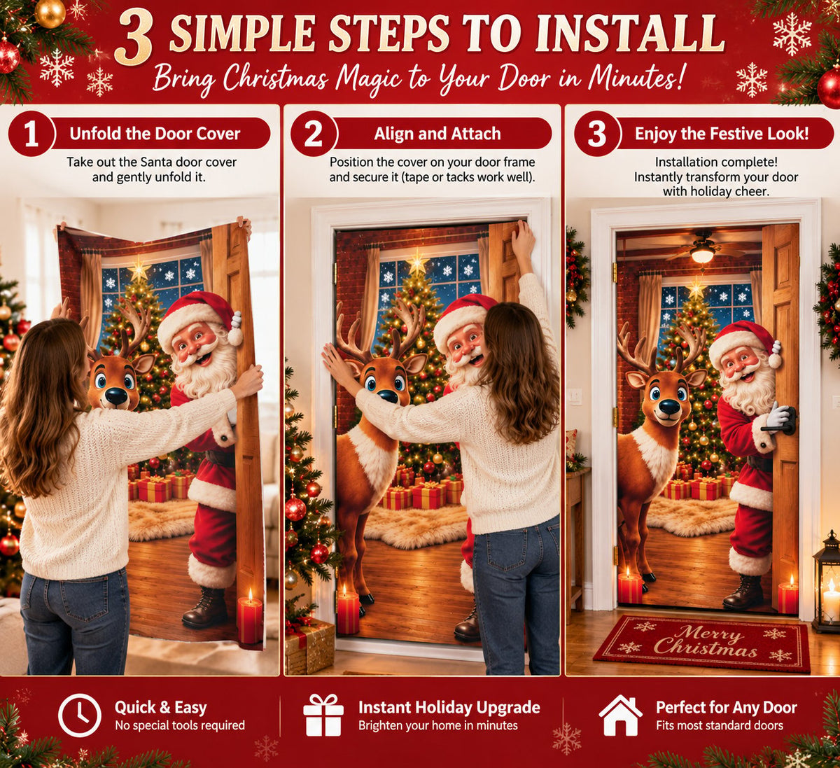 🎅Christmas Door Curtain – Stretchy Santa and Reindeer Door Decoration