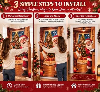 🎅Christmas Door Curtain – Stretchy Santa and Reindeer Door Decoration