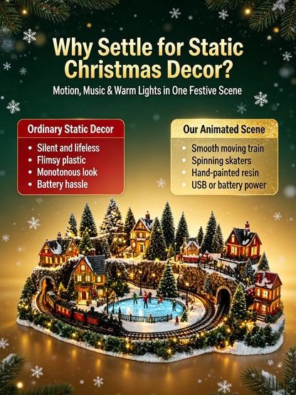 🔥 LAST DAY 49% OFF 🔥 Animated Holiday Train & Ice Rink Scene ✨