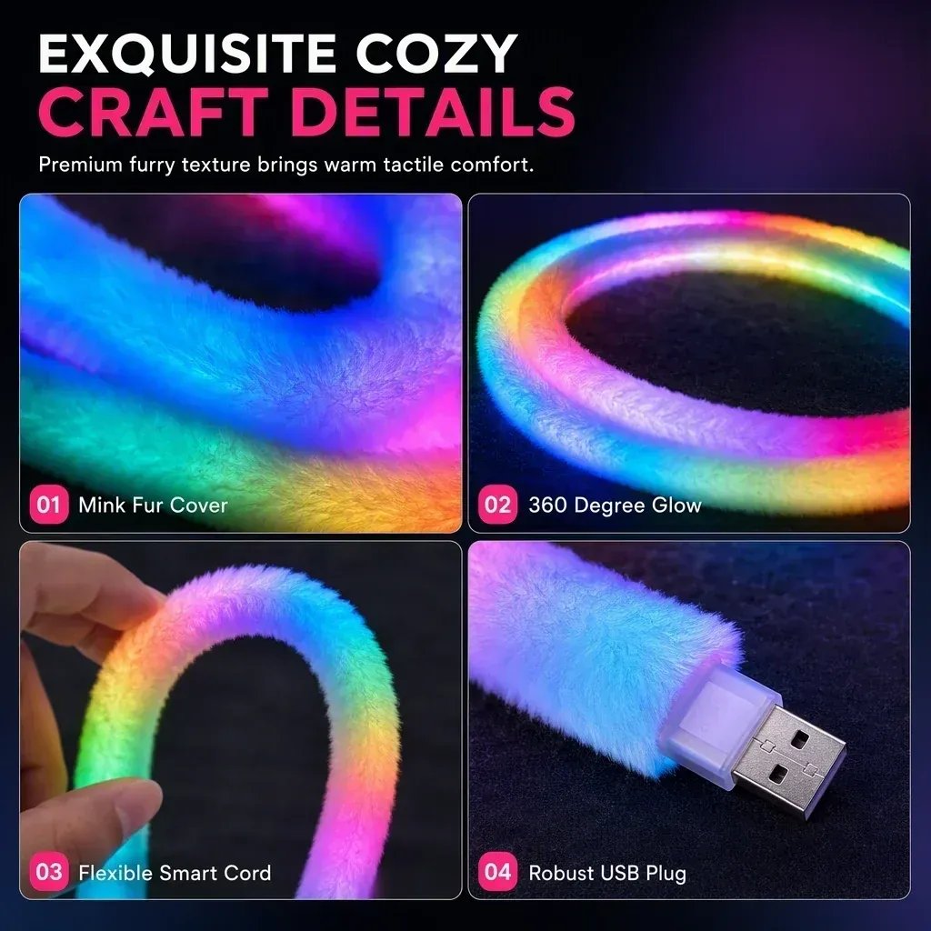 ⏳ CHRISTMAS HOT SALE ONLY $19.99!! ✨🌟 Faux Fur Neon Light Strip – 360° All-round Glow ✨
