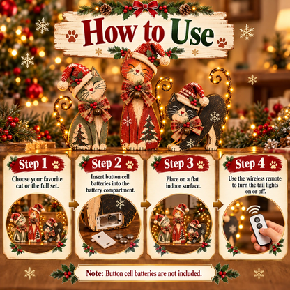 🐱🎄 Vintage Lighted Christmas Cat Trio | Remote Tail Lights