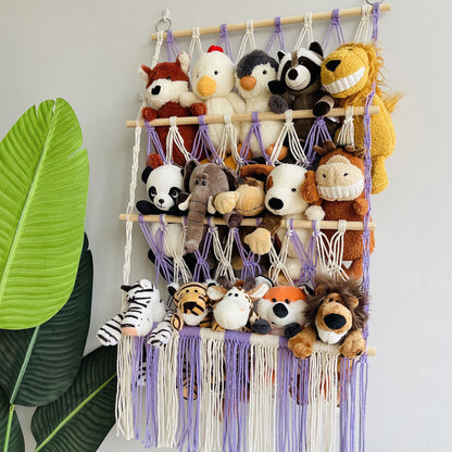 🧸3-Tier Wall Hanging Plush Toy Storage Net with Tassels