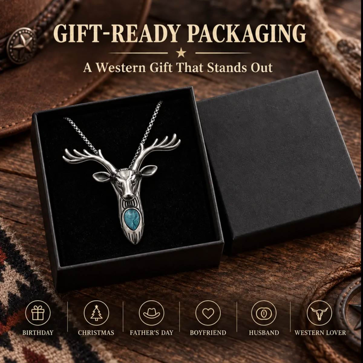 Western Skull Pendant Necklace & Belt Clip
