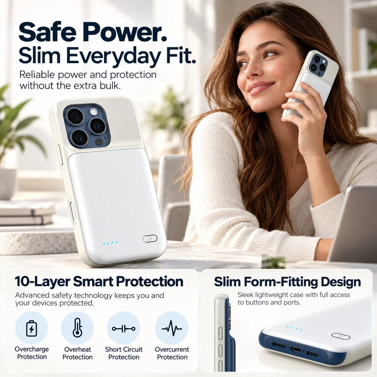 ⚡ Slim Fit iPhone Battery Case | 10-Layer Safety Protection Portable Charging Cover