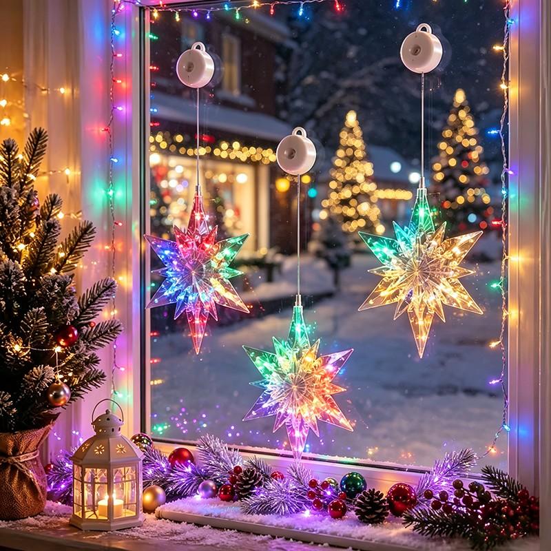 🎄❄️ DIY Christmas Snowflake Suction Cup LED Lights ✨ | Battery Operated, Warm & Multi-Colour, Window Suction Lights, Christmas Home & Party Decor