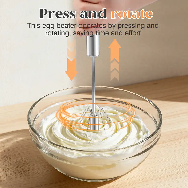 ⚡ Stainless Steel Hand-Push Whisk – Effortless Mixing in Seconds! 🍳
