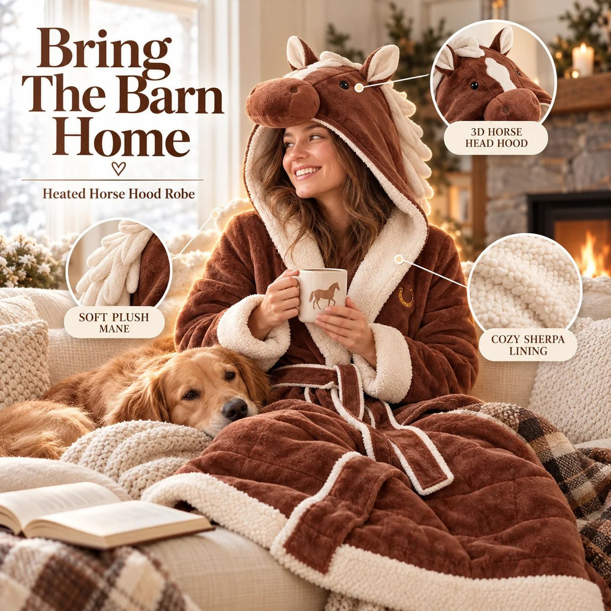 Horse Themed Full-Length Thermal Loungewear Robe