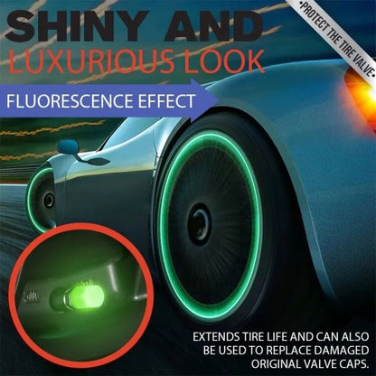 Glow-in-the-Dark Car Tire Valve Cap Set - Durable, Easy-to-Install, No-Tool-Required Accessories for Safe Night Driving - Perfect for Most Vehicle Tires