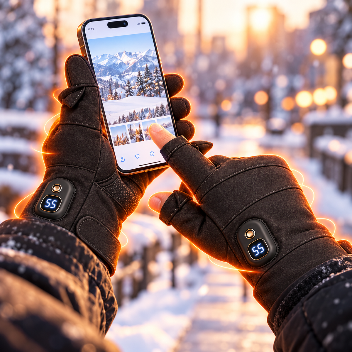 🔥 Rechargeable Heated Winter Gloves – 3 Heat Levels, Smart LED Display & Flip-Top Fingers