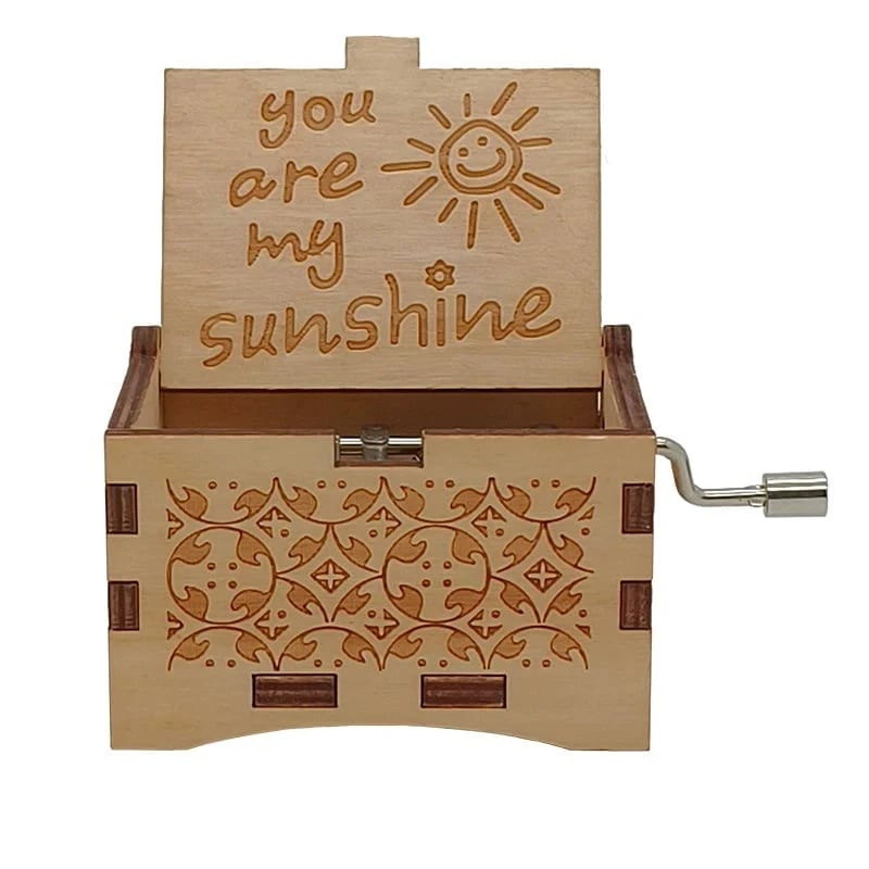 Vintage Wooden Hand-Crank Music Box – Laser Engraved 'You Are My Sunshine' Melody Box