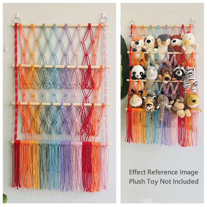 🧸3-Tier Wall Hanging Plush Toy Storage Net with Tassels