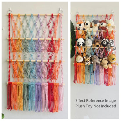 🧸3-Tier Wall Hanging Plush Toy Storage Net with Tassels