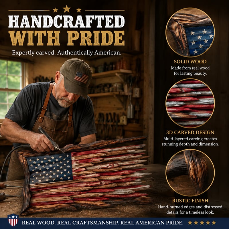 🇺🇸 Handcrafted 3D Wooden American Flag Wall Art | Rustic Patriotic Home Decor