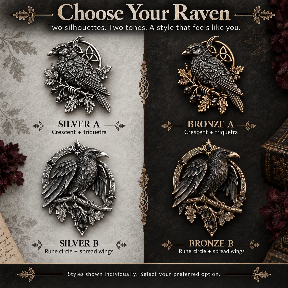 🐦‍⬛ Gothic Celtic Raven Brooch – 🔥Dark Academia Statement Pin